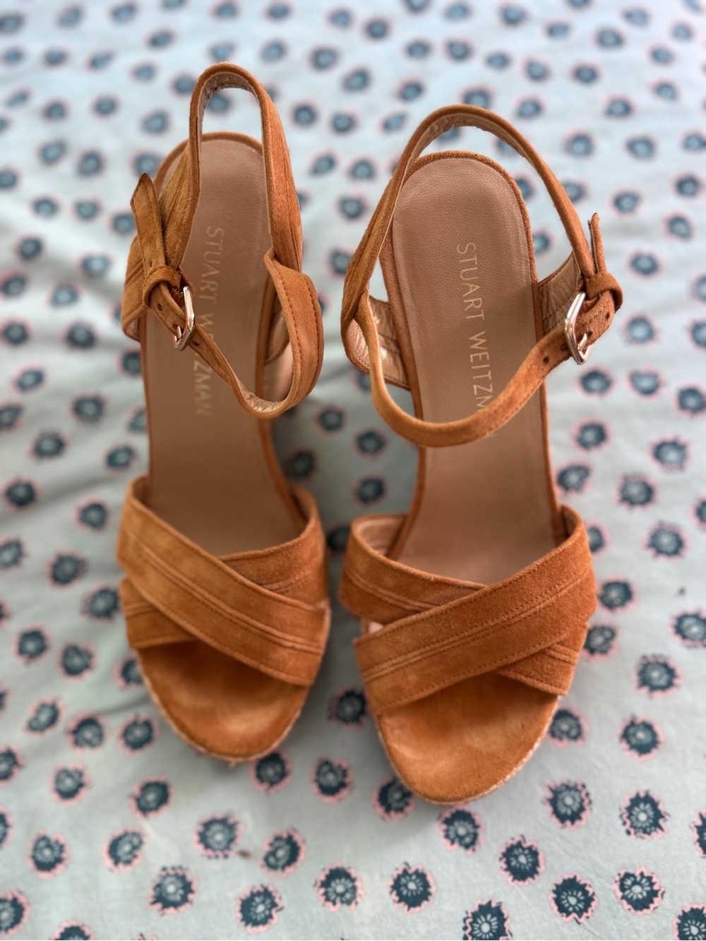 Stuart Weitzman Suede Crisscross Slingback Sandals in Tan
